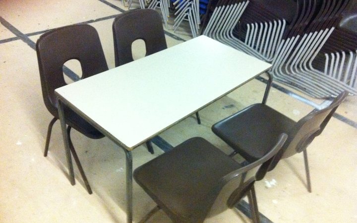 School tables and chairs ready to be shipped to Jamaica